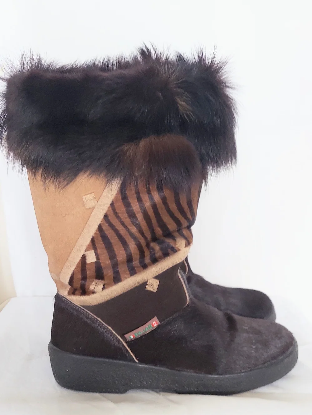 Pajar Apres Ski Goat Hair Animal Print Boots US 7.5 EU 38 Made in Italy